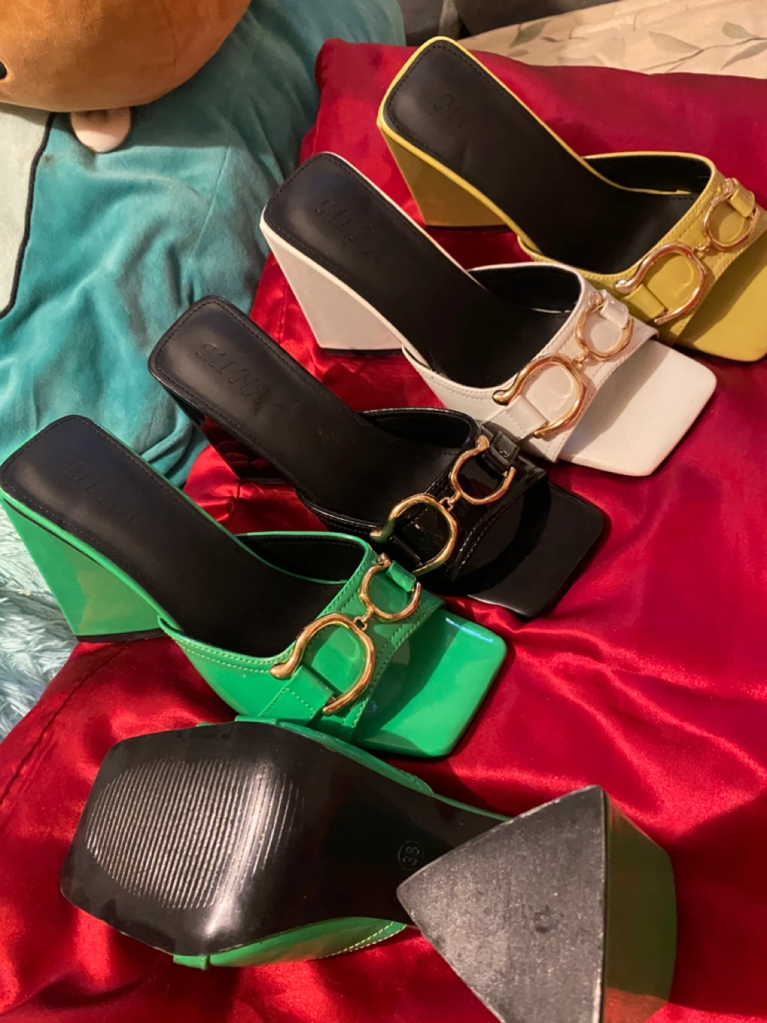Women's Heeled Mules - Green, Black, White, Yellow - photo 2