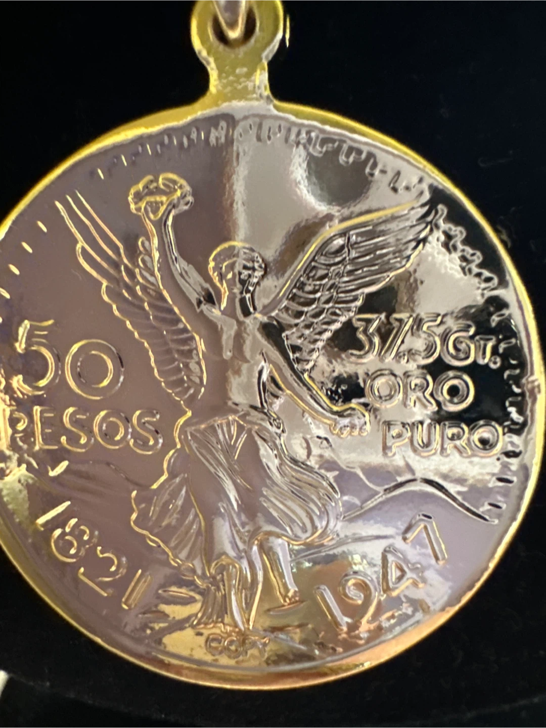1947 Mexican 50 Pesos Gold laminated Coin Pendant - photo 3