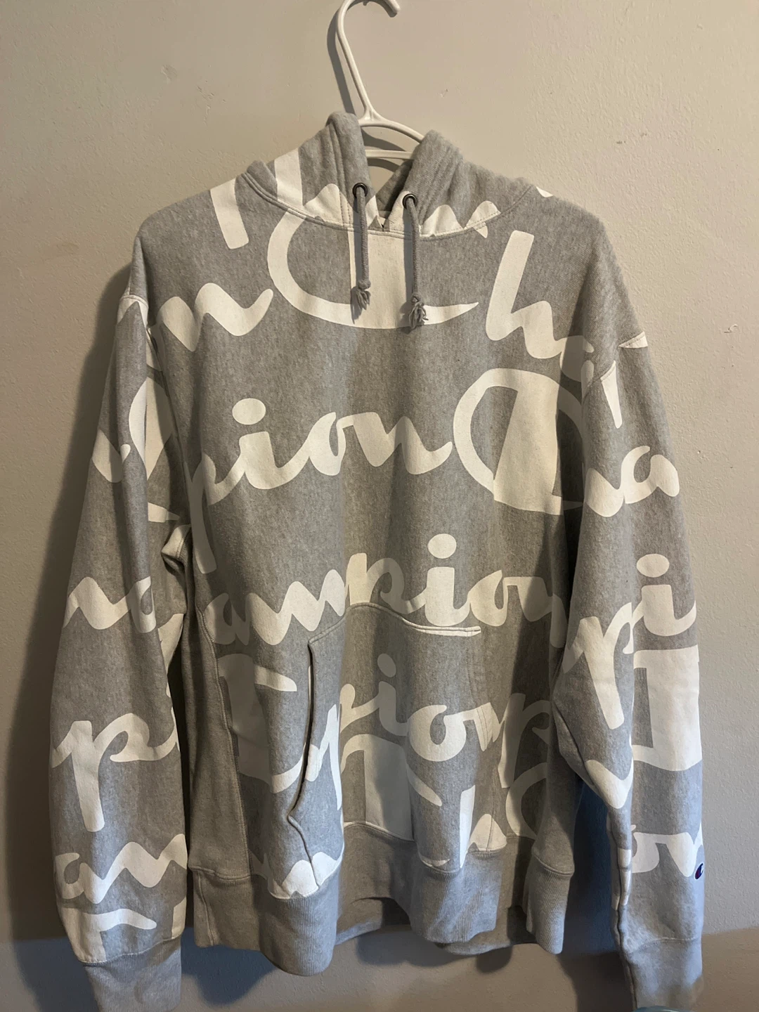 Champion Grey All-Over Logo Hoodie