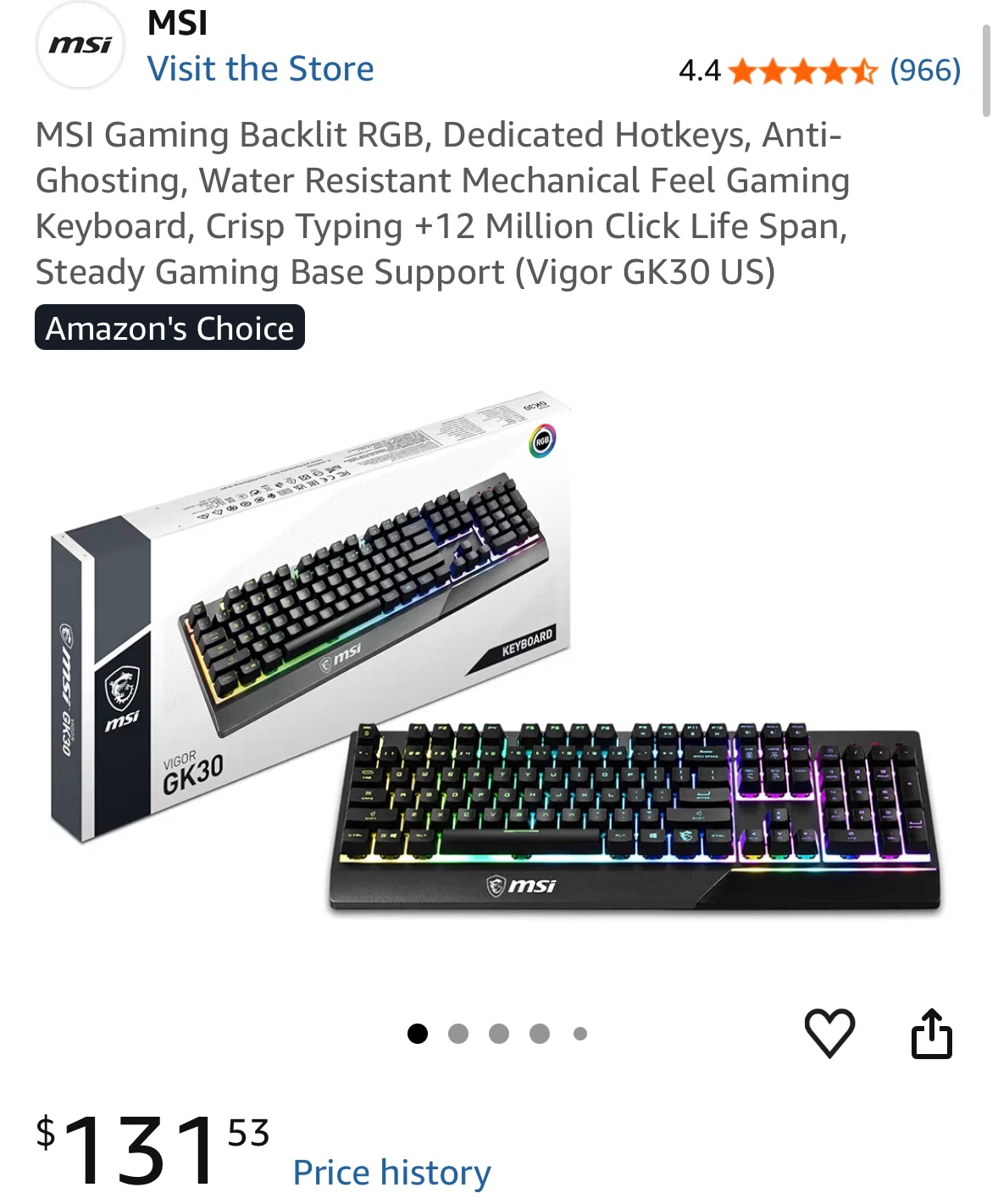 [LAST CHANCE - 5 DAYS LEFT] MSI Vigor GK30 RGB Gaming Keyboard