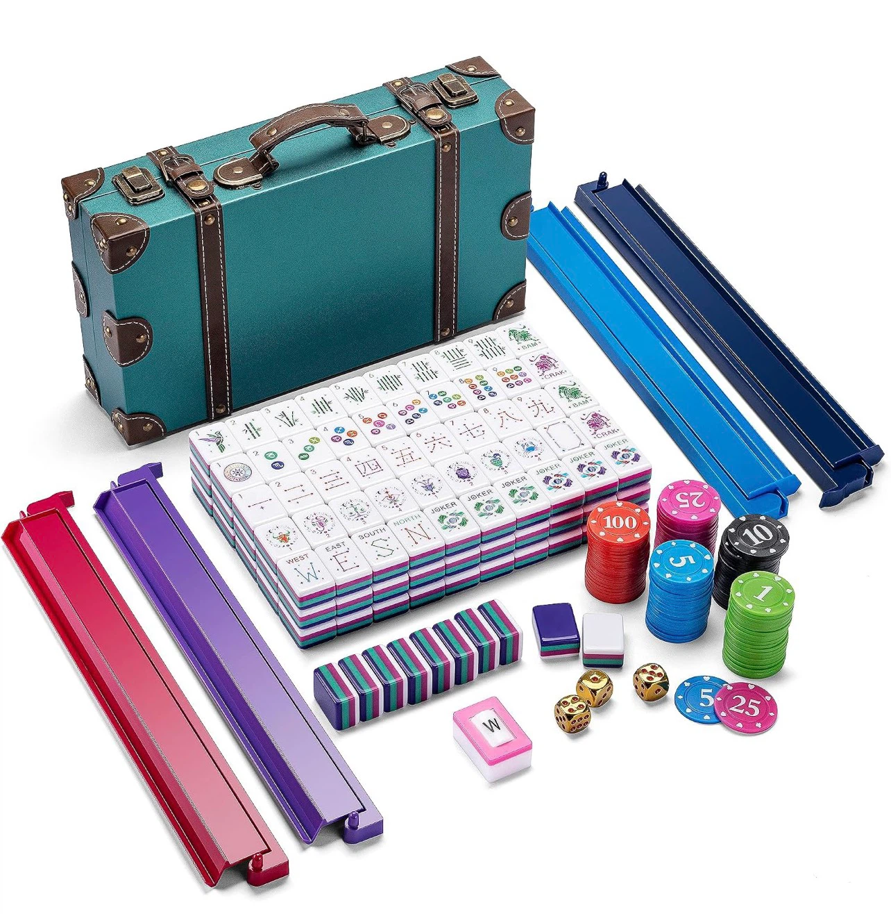 Mahjong Set with Retro Suitcase Case