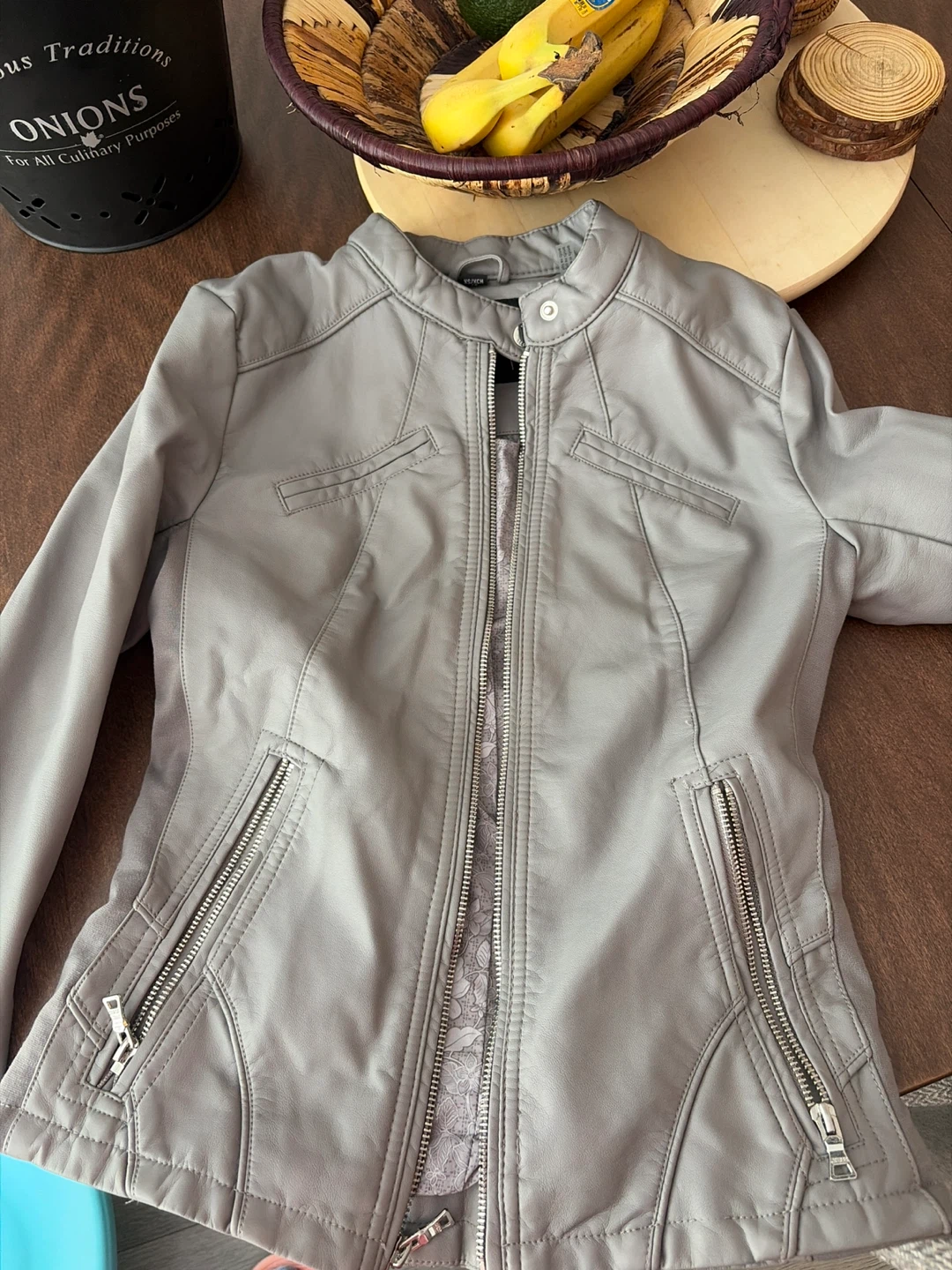 Grey Faux Leather Jacket