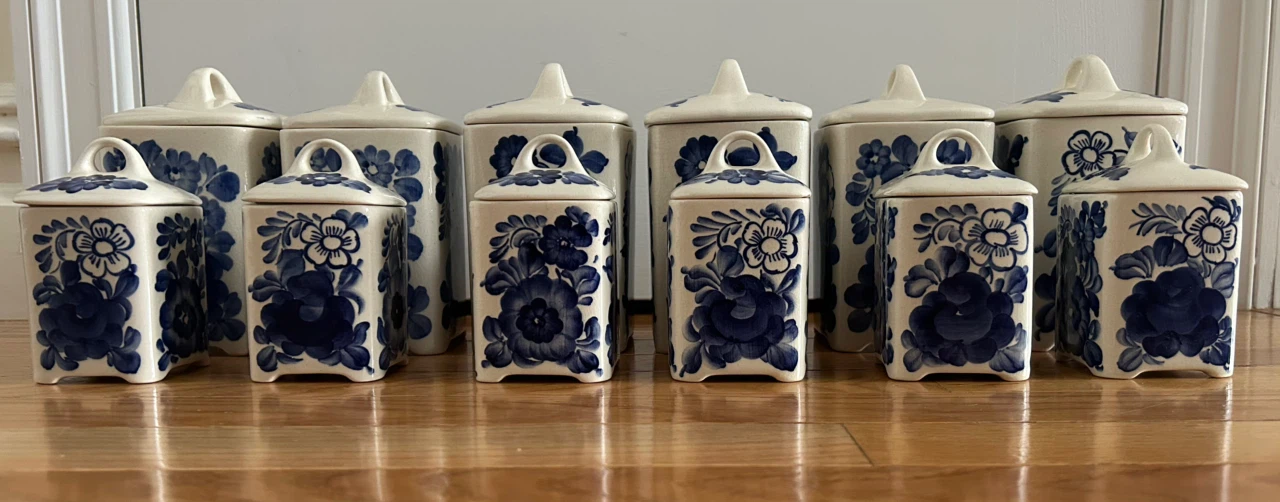 Vintage Blue and White Floral Ceramic Canister Set