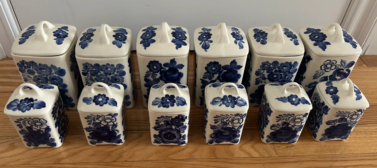 Vintage Blue and White Floral Ceramic Canister Set - photo 2