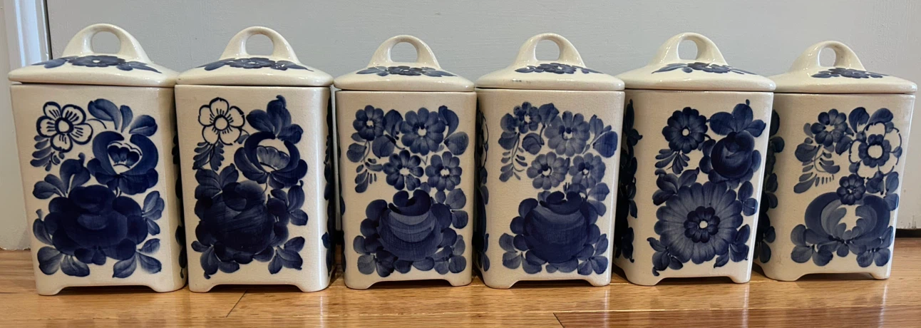 Vintage Blue and White Floral Ceramic Canister Set - photo 3