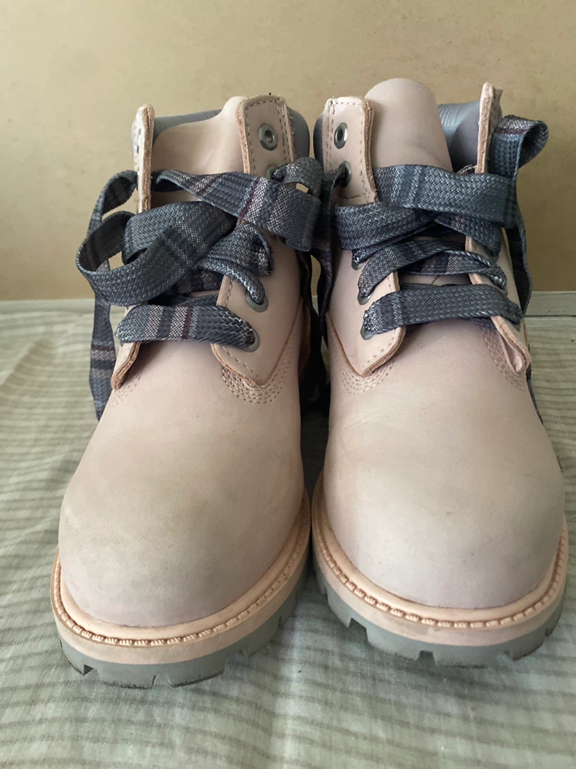 Timberland Pink Boots with Grey Laces