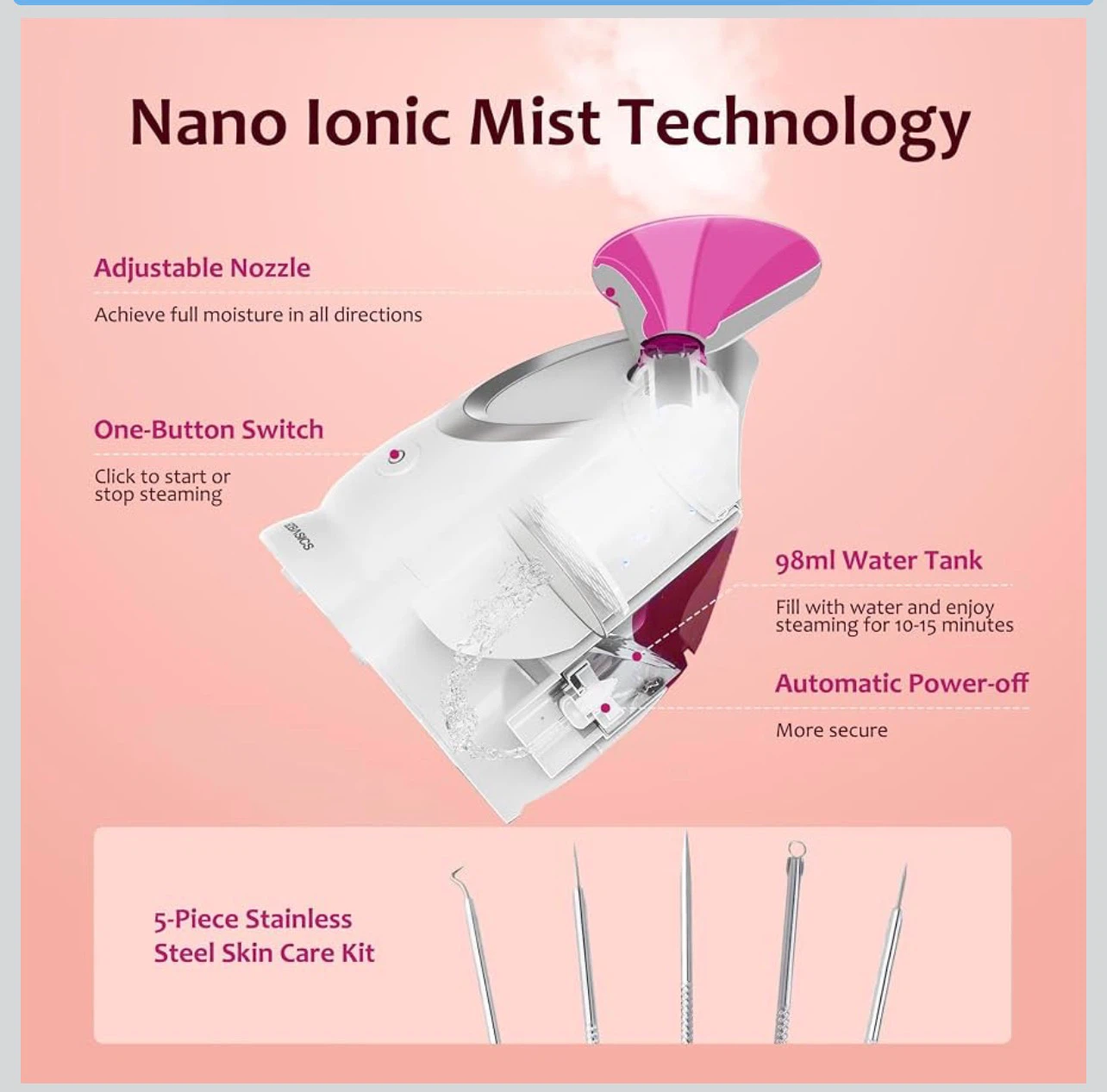 Ionic Facial Steamer with 5-Piece Skin Care Kit - photo 2