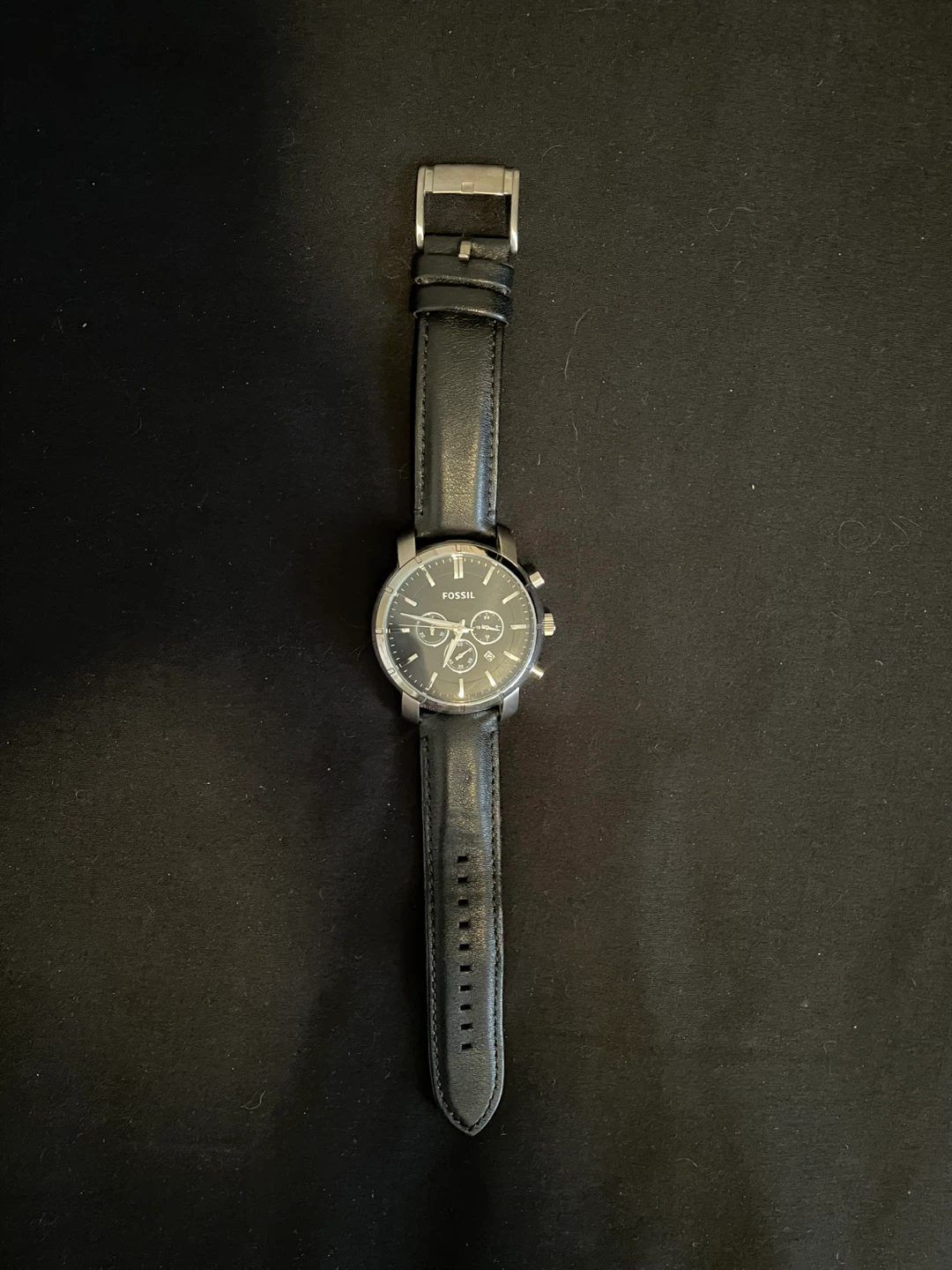 Fossil Chronograph Watch with Black Leather Strap - photo 2