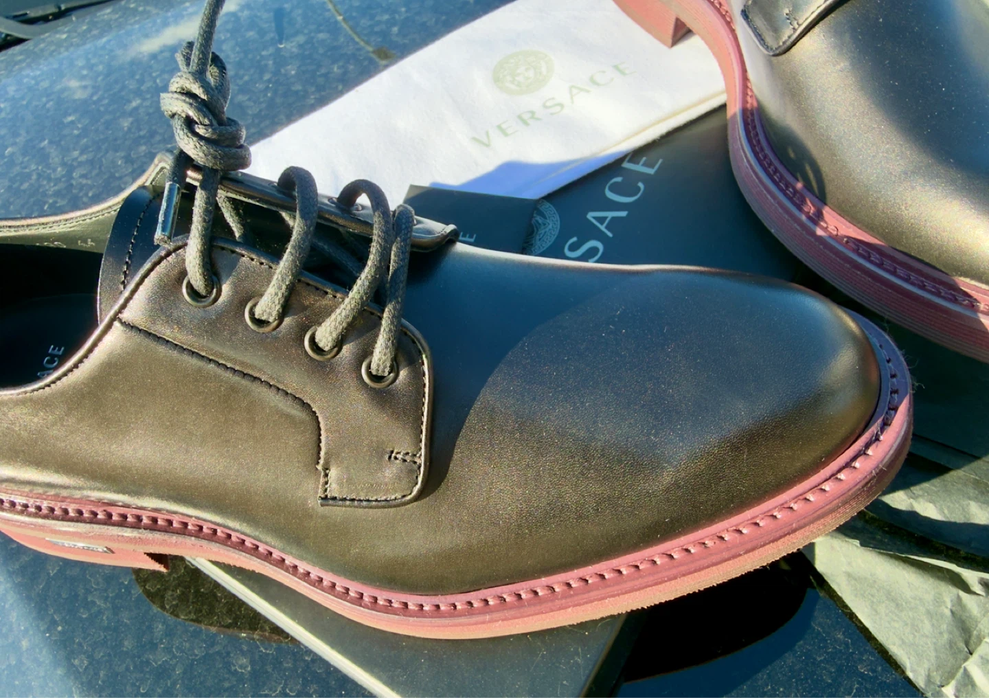 Versace Men's Leather Oxford Dress Shoes - photo 4