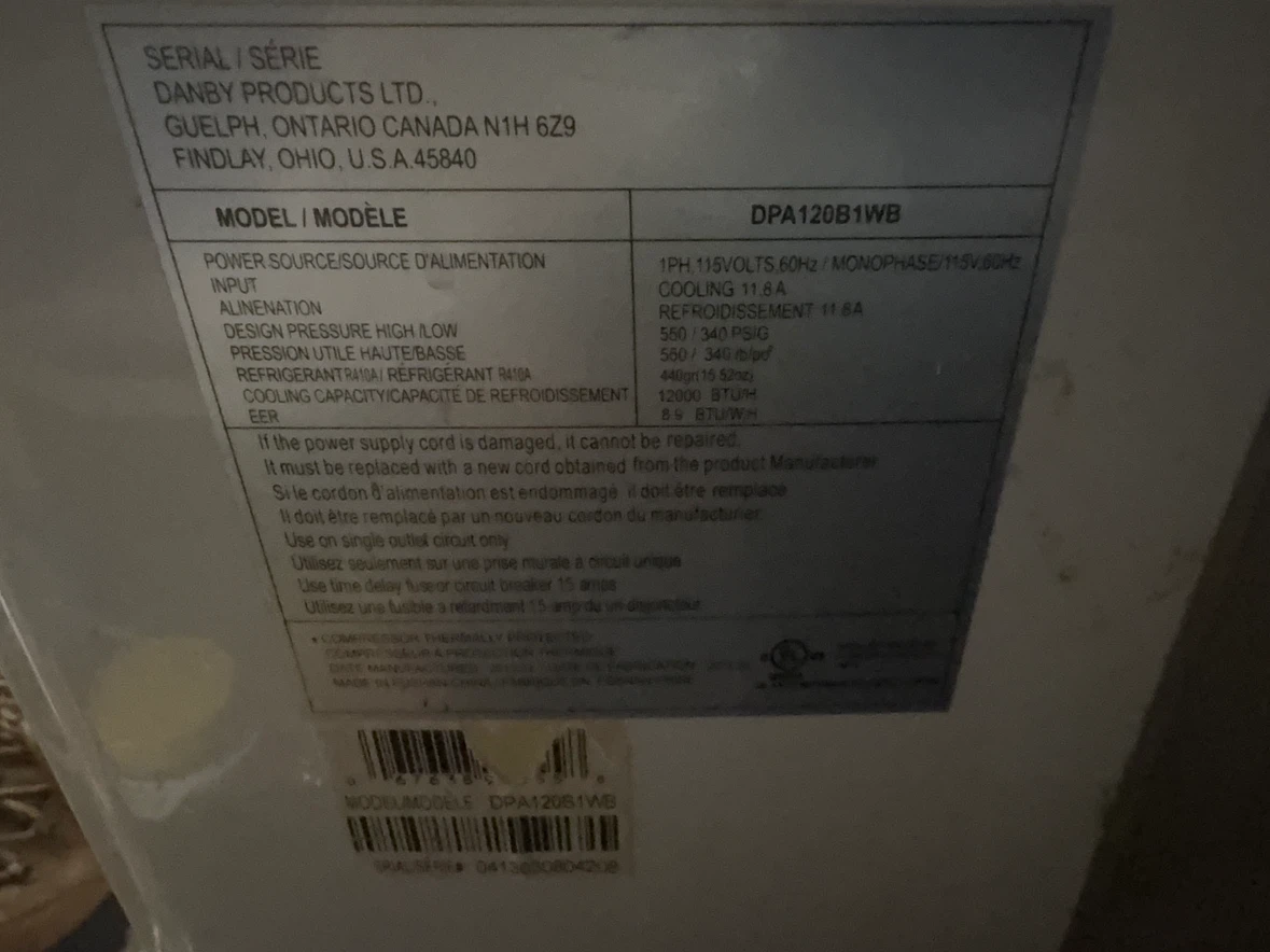 Danby 12000 BTU Air Conditioner DPA120B1WB