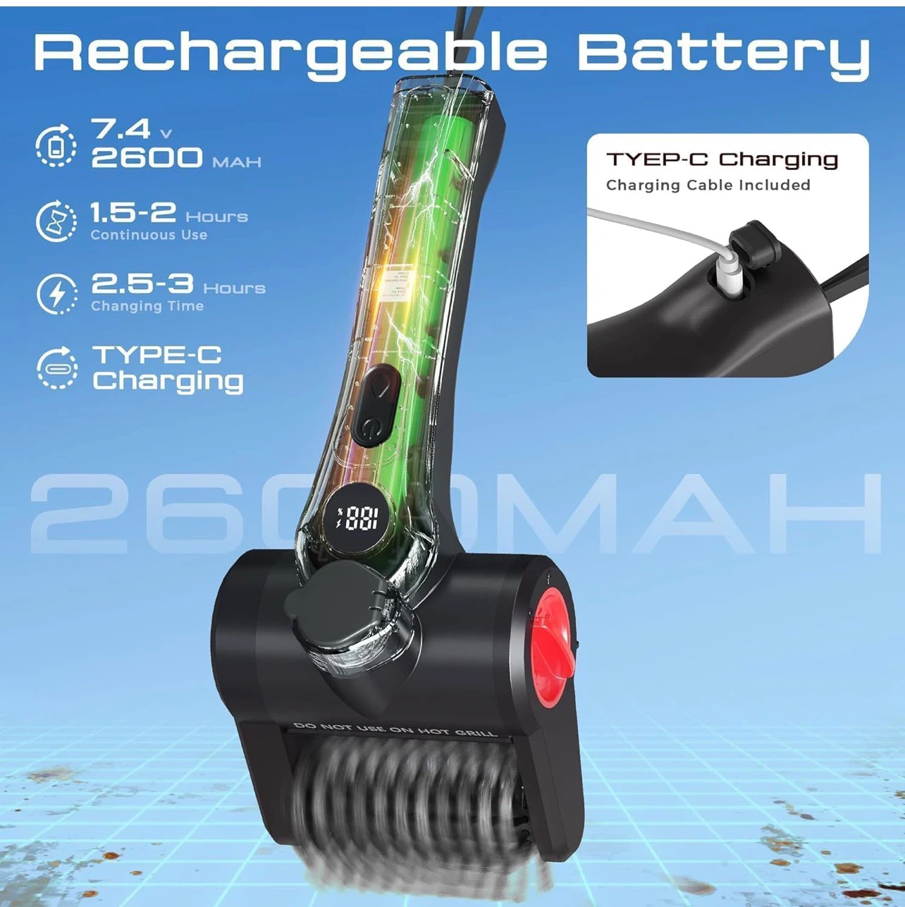 Electric Grill Brush with Water Spray & Scraper - photo 2