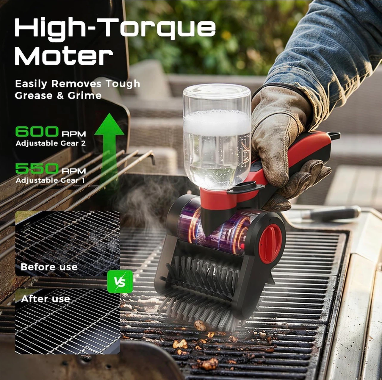 Electric Grill Brush with Water Spray & Scraper - photo 4