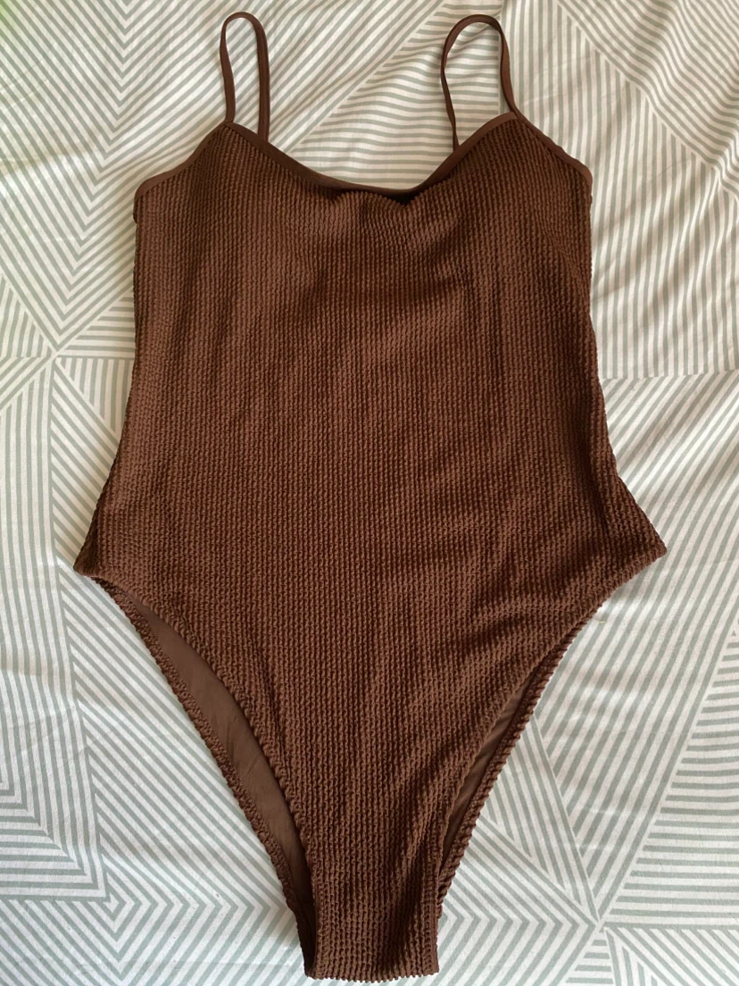 Brown Textured One-Piece Swimsuit