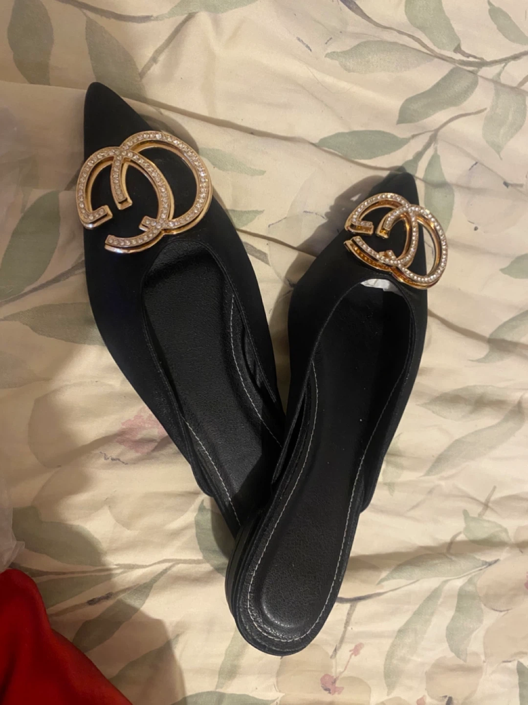 Black Mules with Gold GG Embellishment