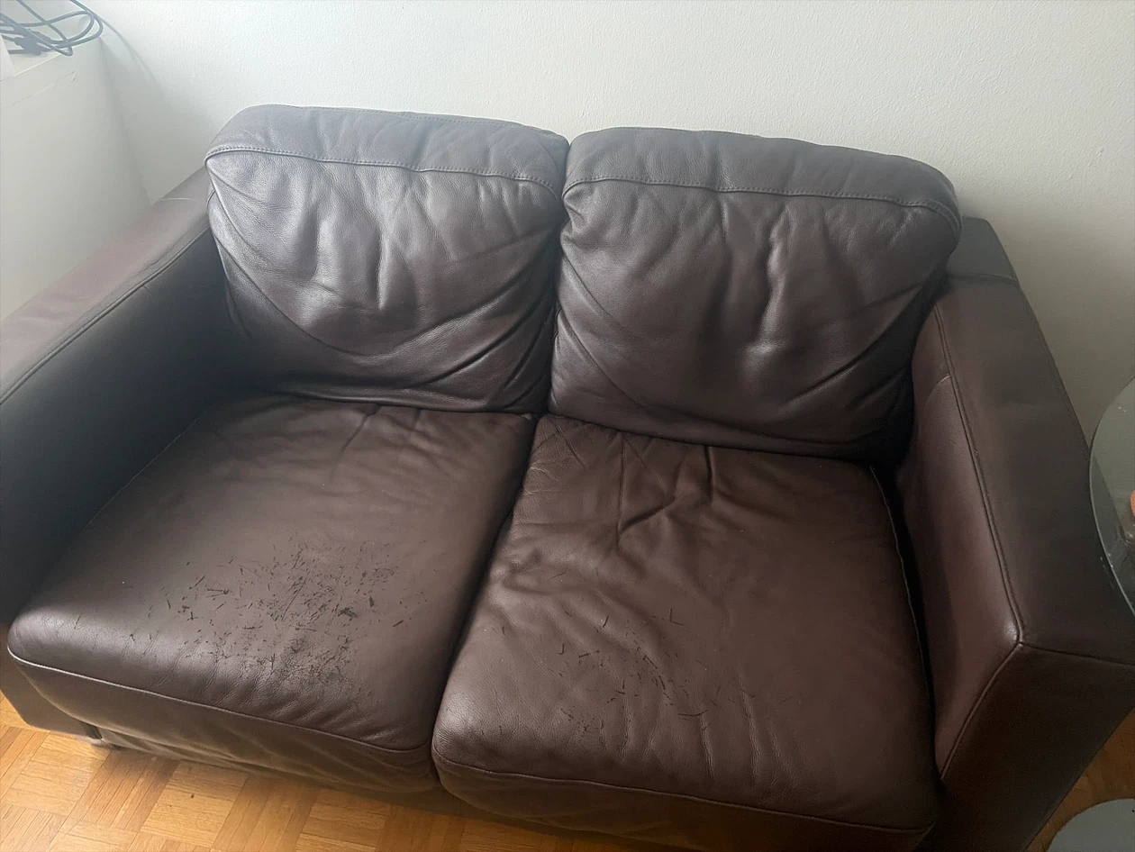 Brown Leather Loveseat Sofa - photo 2