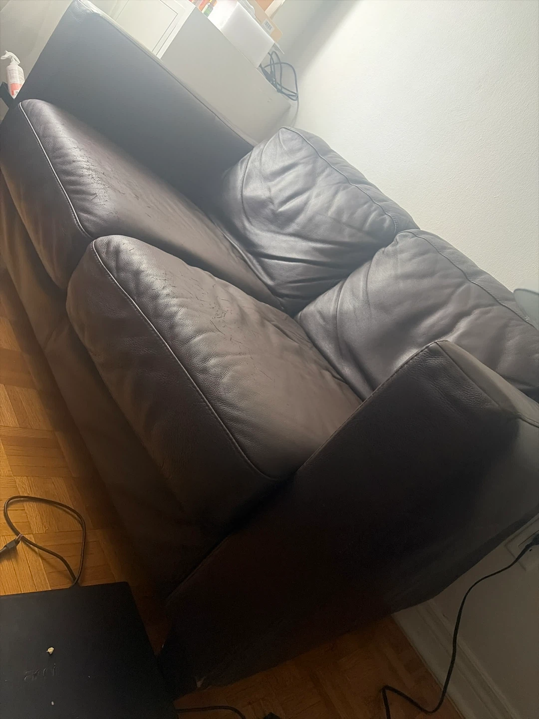 Brown Leather Loveseat Sofa - photo 3