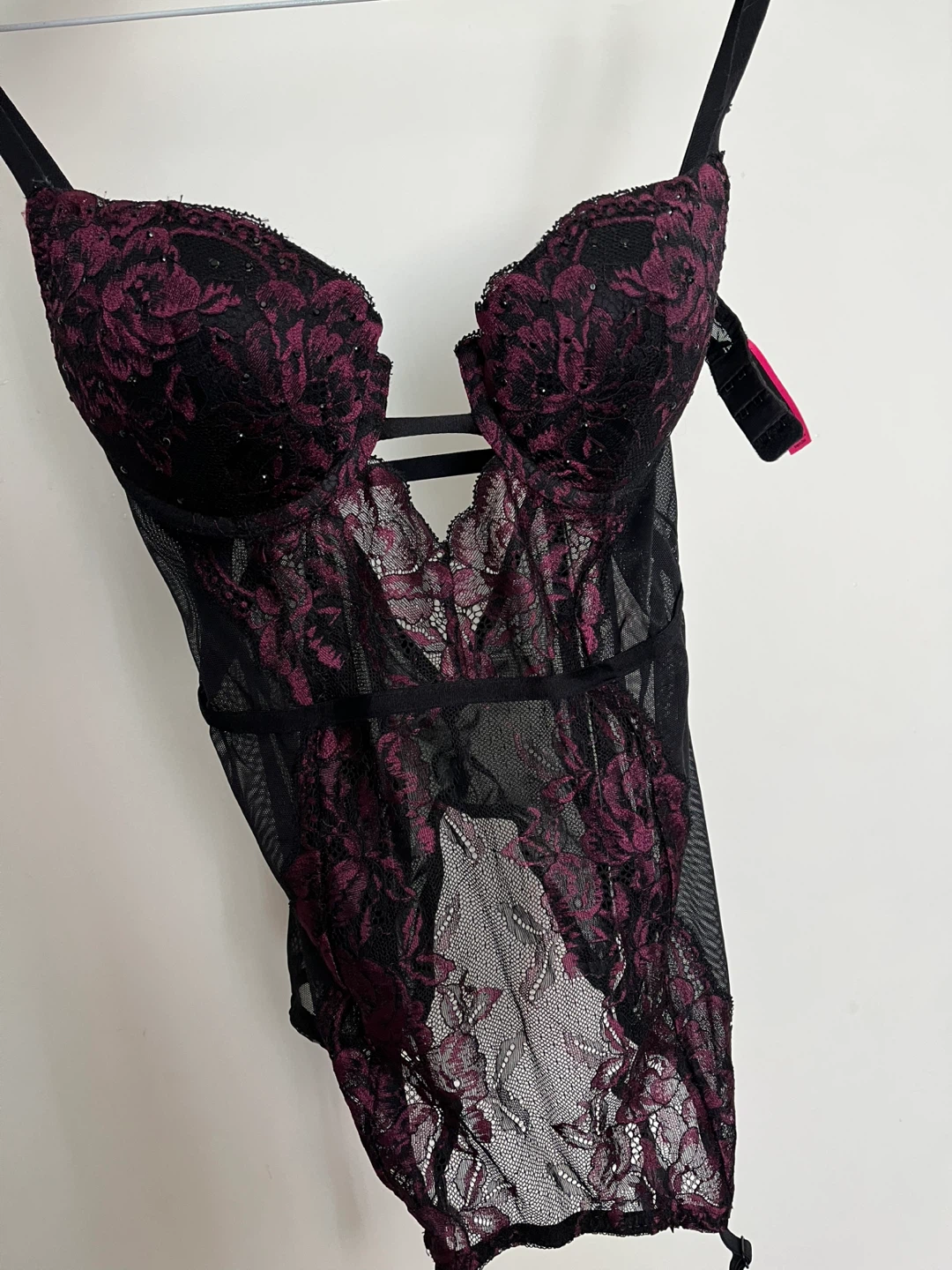 La senza Black & Burgundy Lace Teddy Lingerie