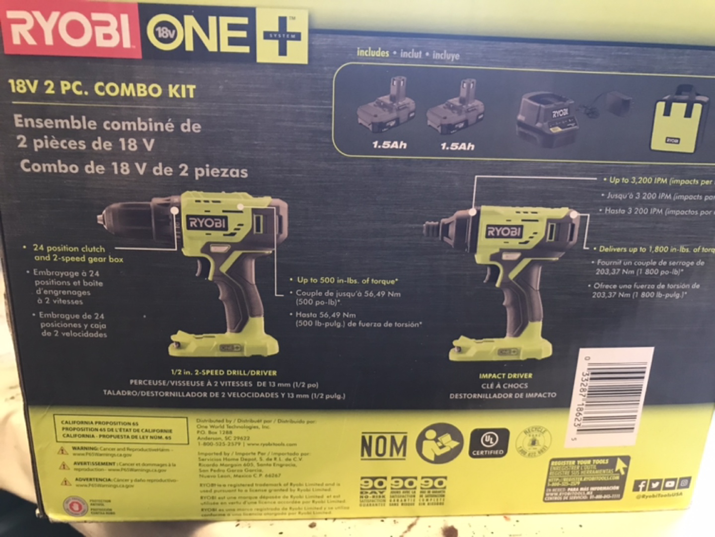 Ryobi 18V 2 Pc. Combo Kit 1/2 in. 2-Speed Drill/Driver
