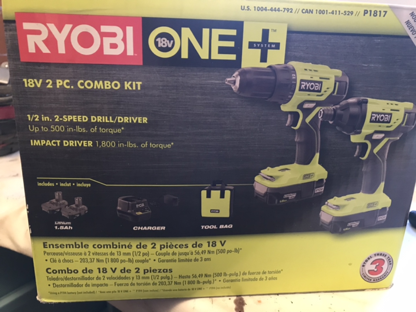 Ryobi 18V 2 Pc. Combo Kit 1/2 in. 2-Speed Drill/Driver - photo 2