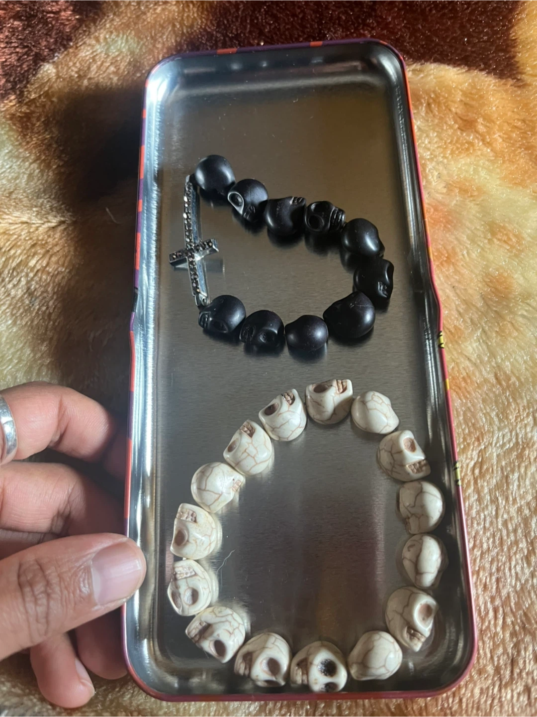 Skull Beaded Bracelets with Cross Charm