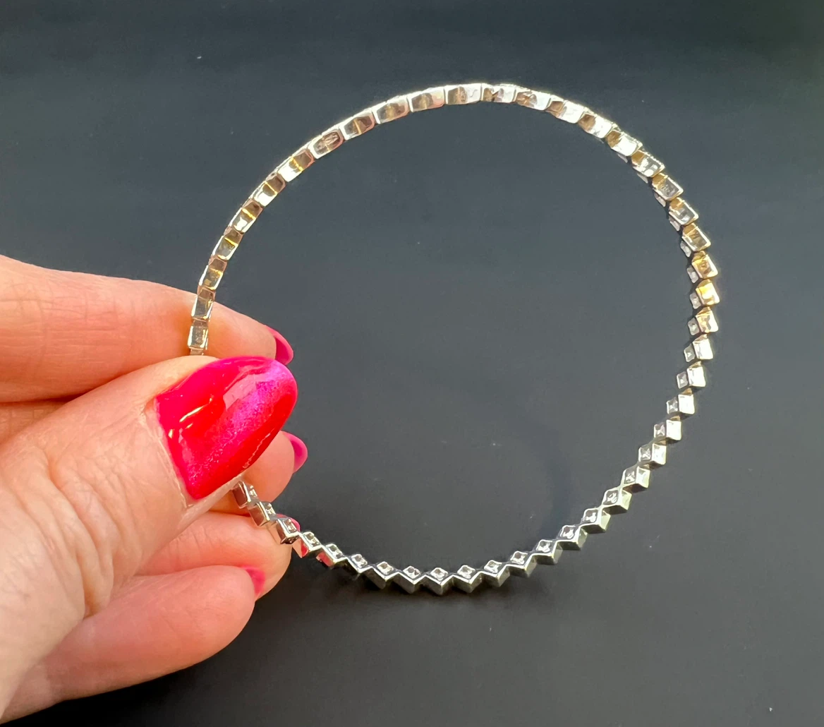 New 925 Sterling Silver CZ Geometric Bangle Bracelet
