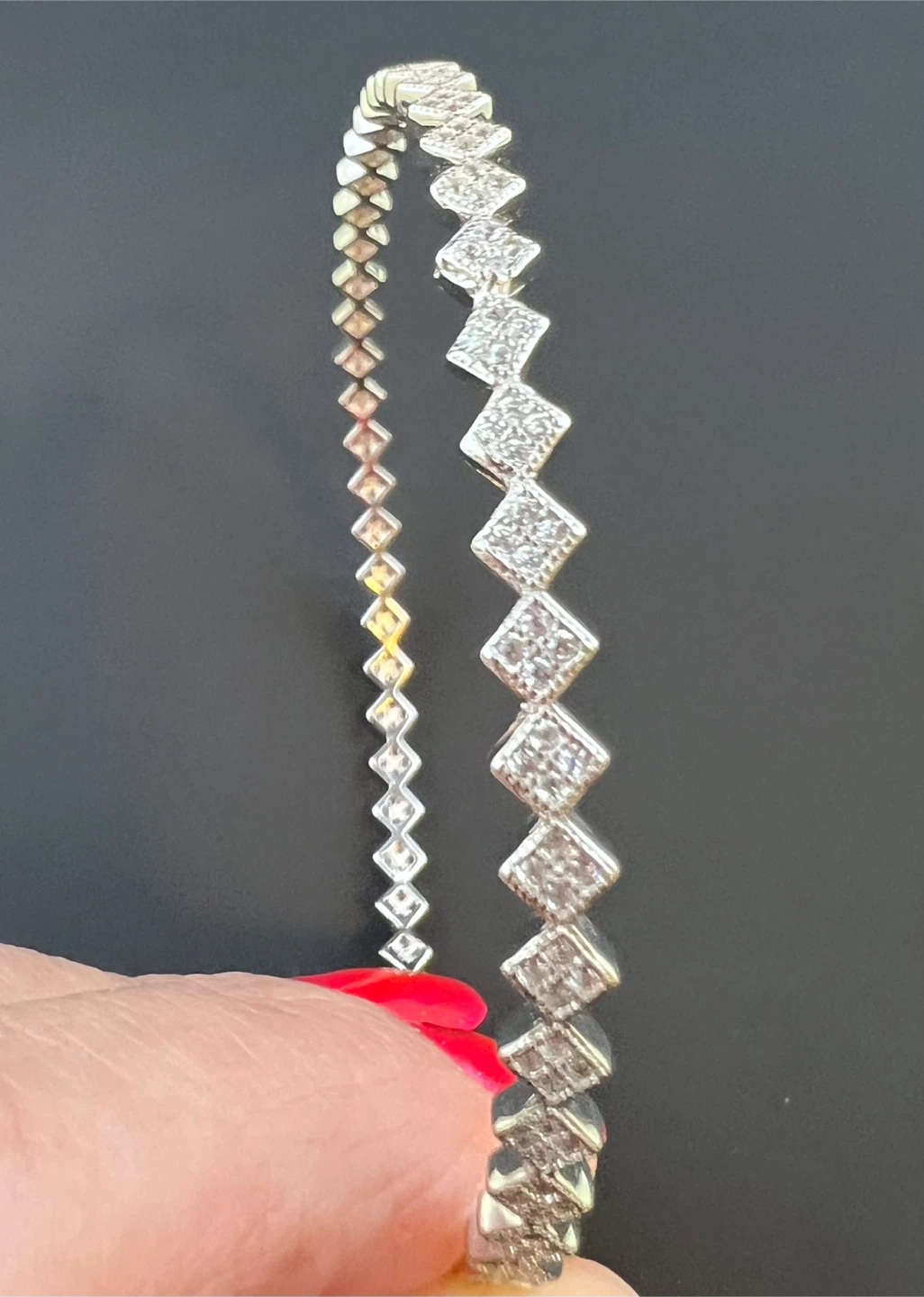 New 925 Sterling Silver CZ Geometric Bangle Bracelet - photo 5