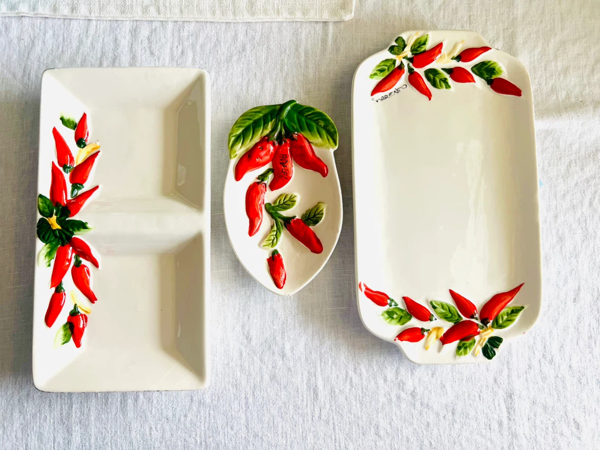 Set of 3 Ceramic Chili Pepper Serving Platters