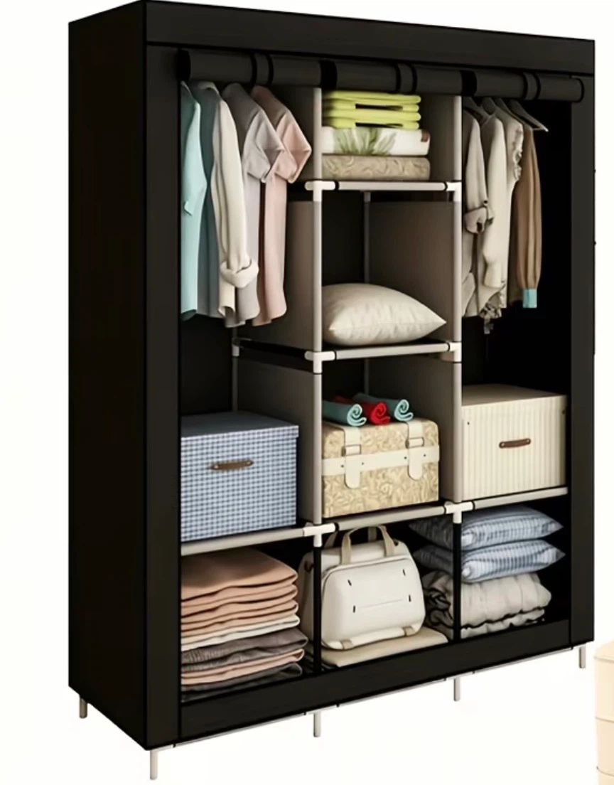 :Grey Fabric Wardrobe Organizer with Shelves