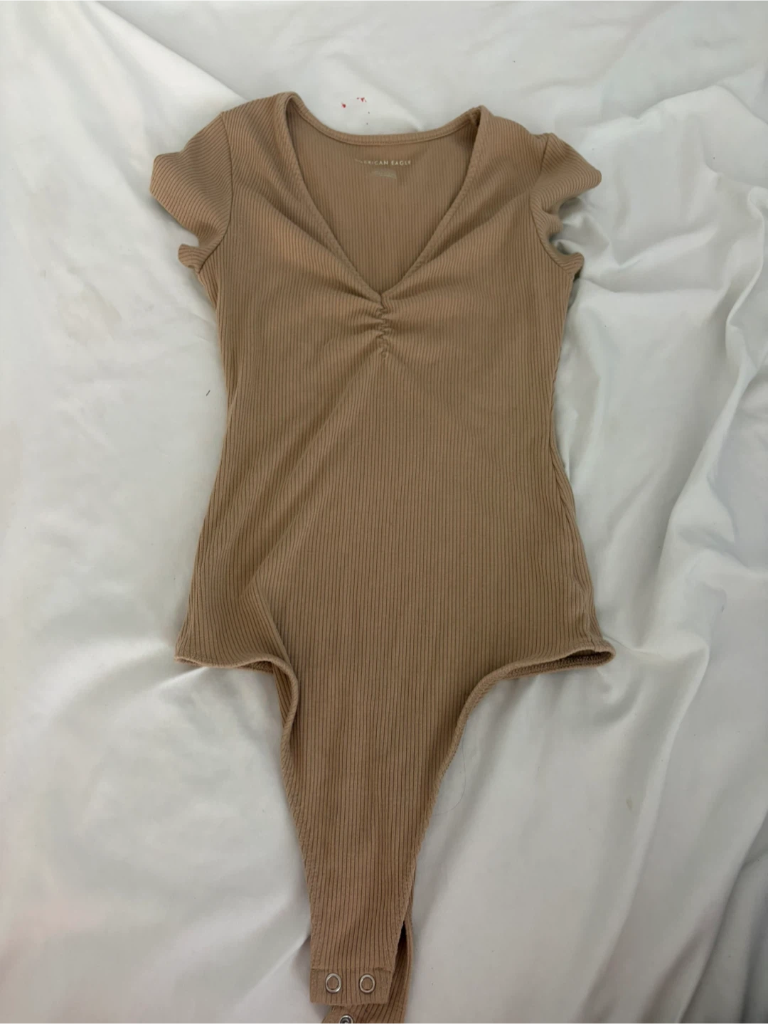 American Eagle Ribbed V-Neck Bodysuit - Tan