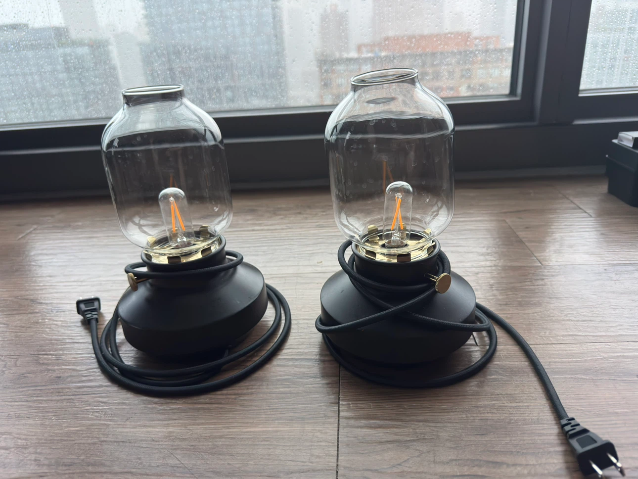2x Modern Black Glass Table Lamps