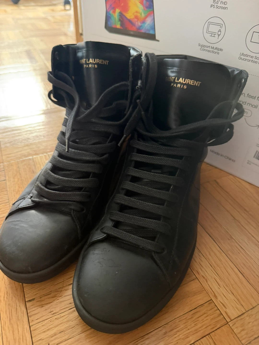 Saint Laurent Paris Black Leather High-Top Sneakers
