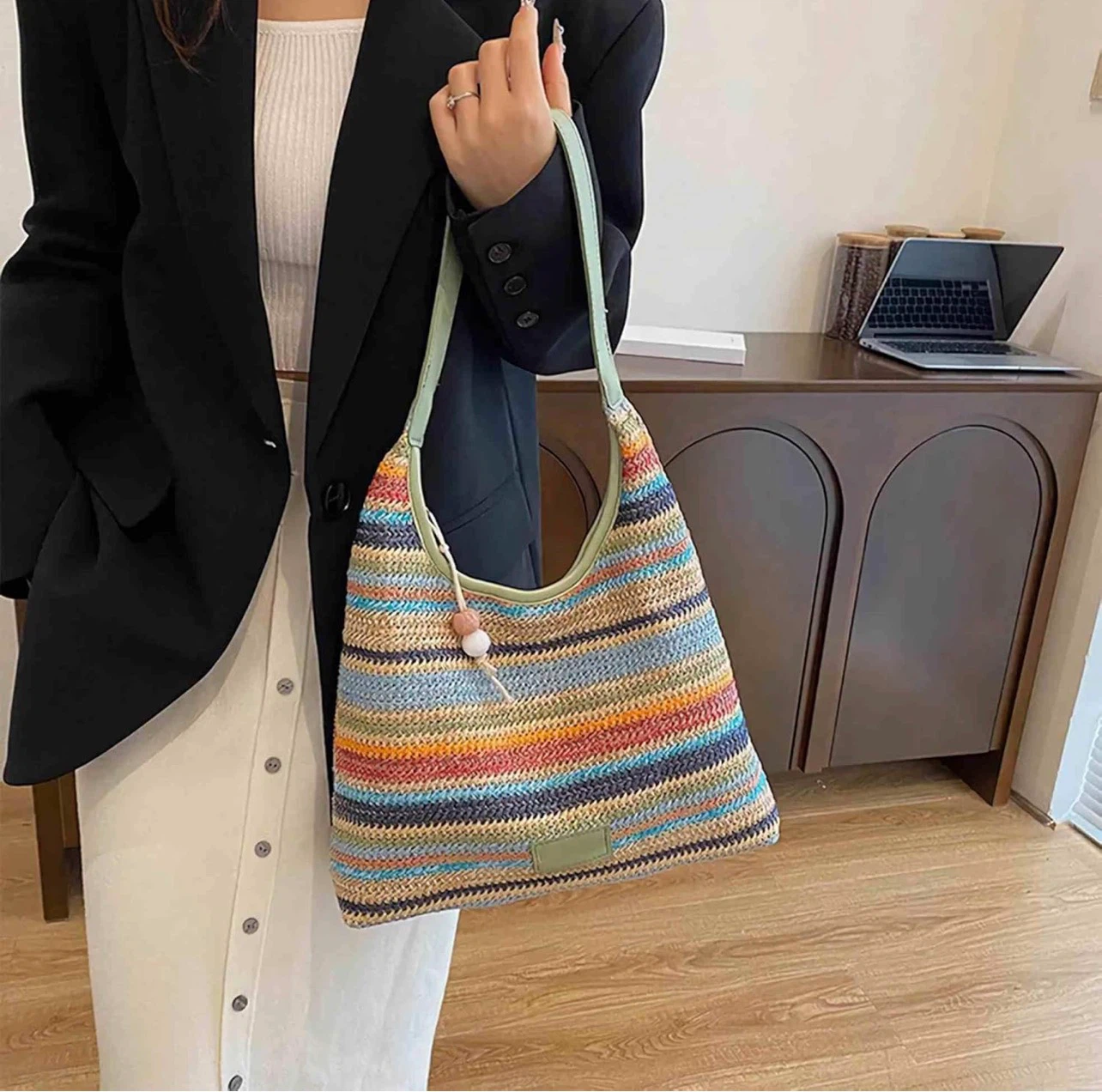 Woven Striped Hobo Bag - photo 3