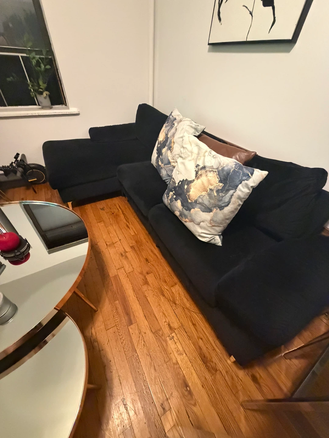 Black Sectional Sofa with coffee table and dining table - photo 2