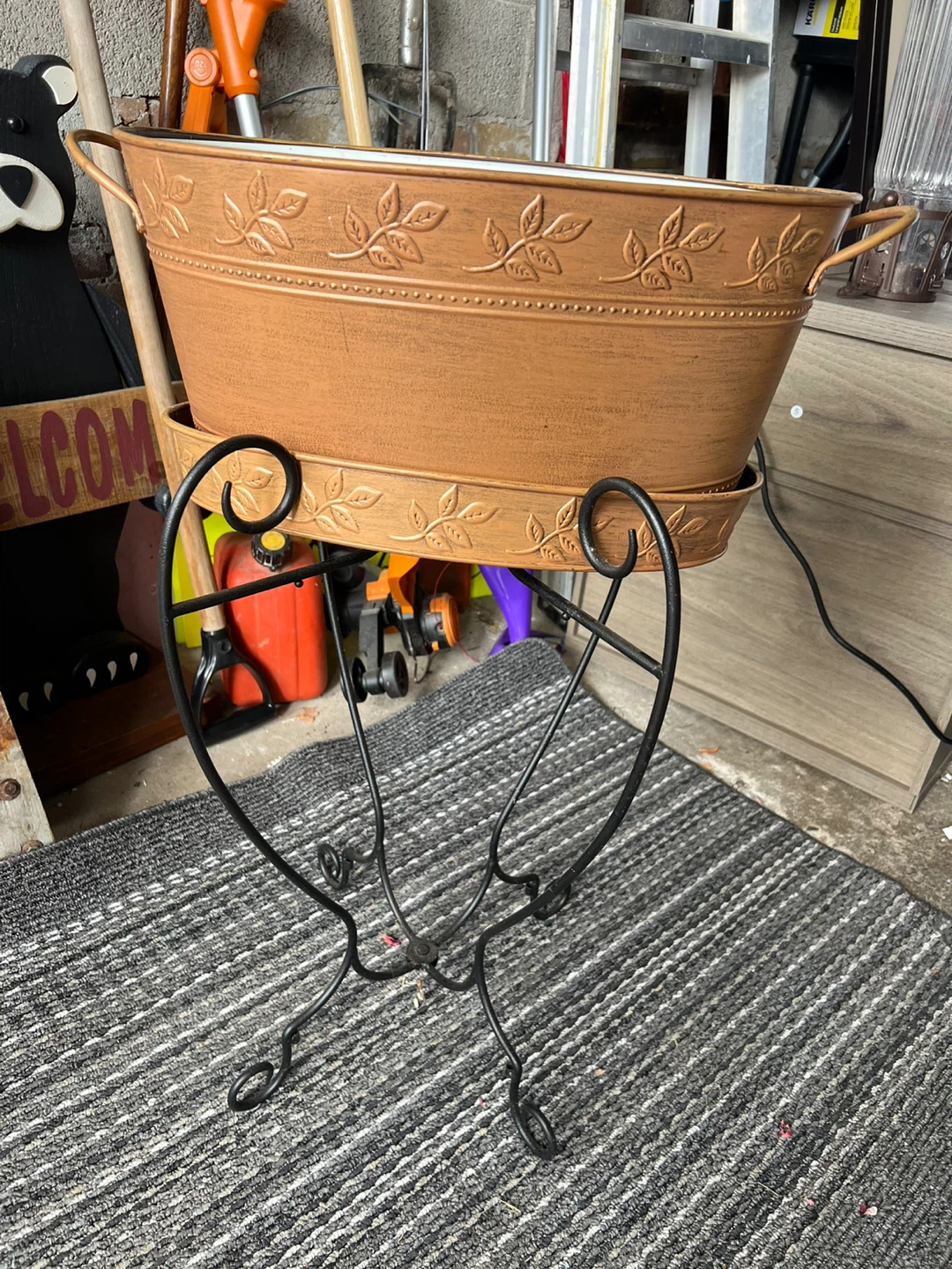 Copper-Toned Oval cooler with Wrought Iron Stand