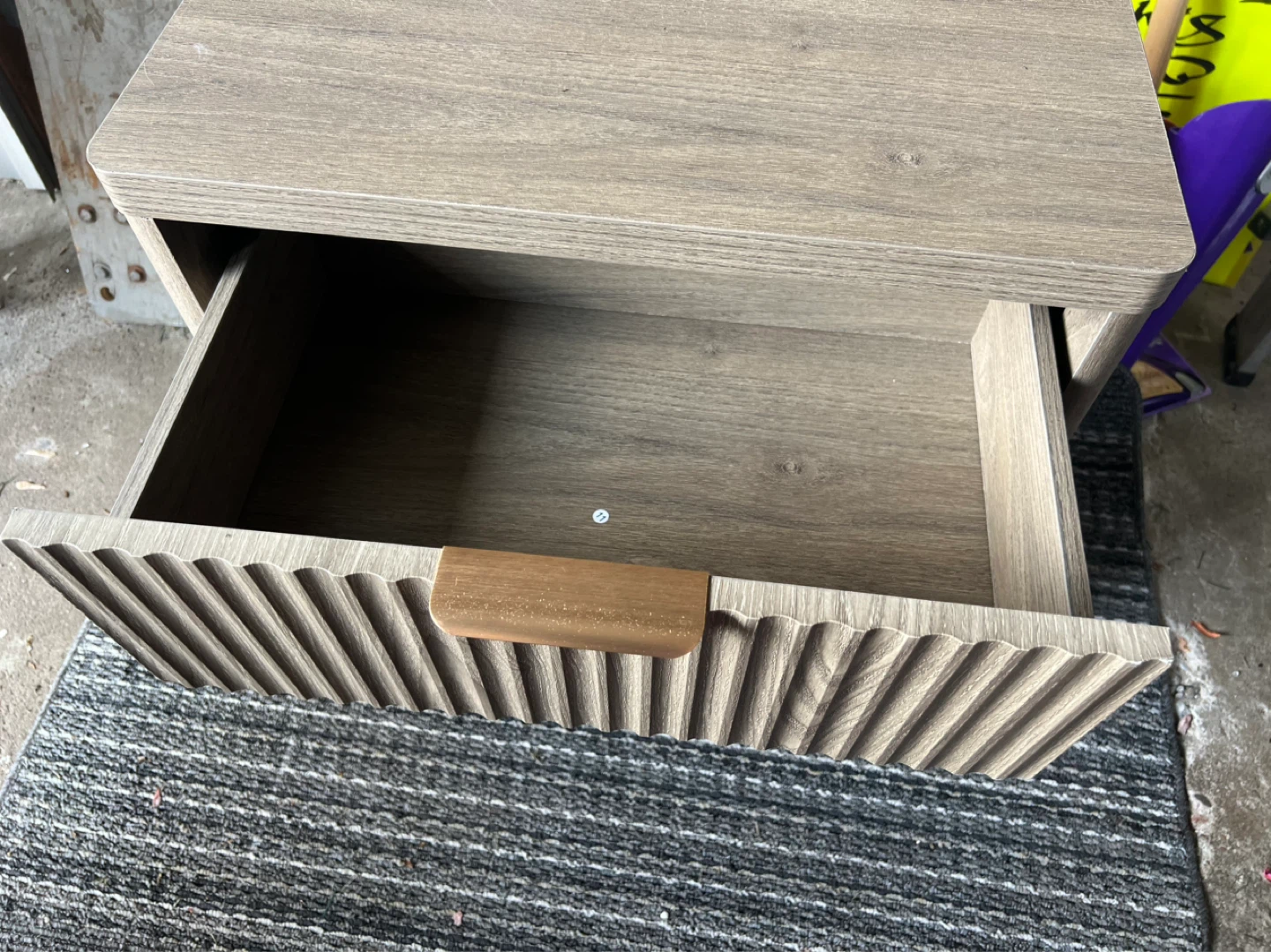 Modern Wood Grain Nightstand with Drawer and Outlet - photo 2
