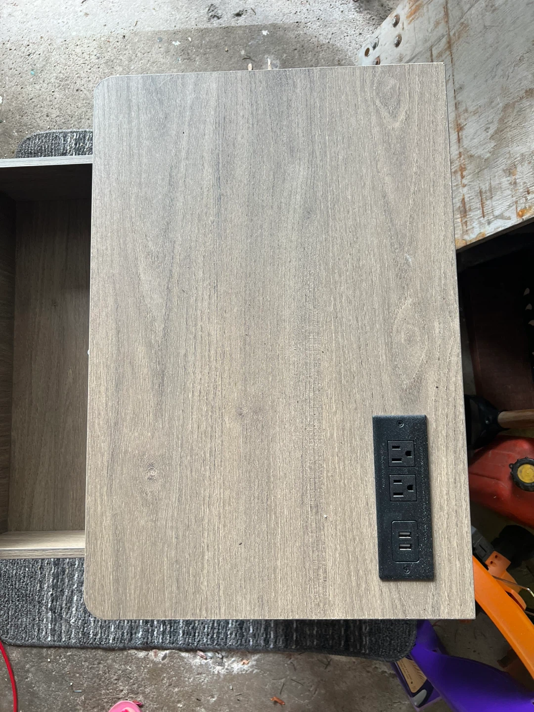 Modern Wood Grain Nightstand with Drawer and Outlet - photo 3