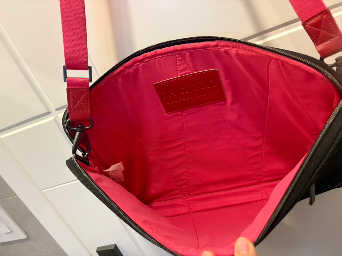 Black Crossbody Computer Bag with Pink Strap - photo 3