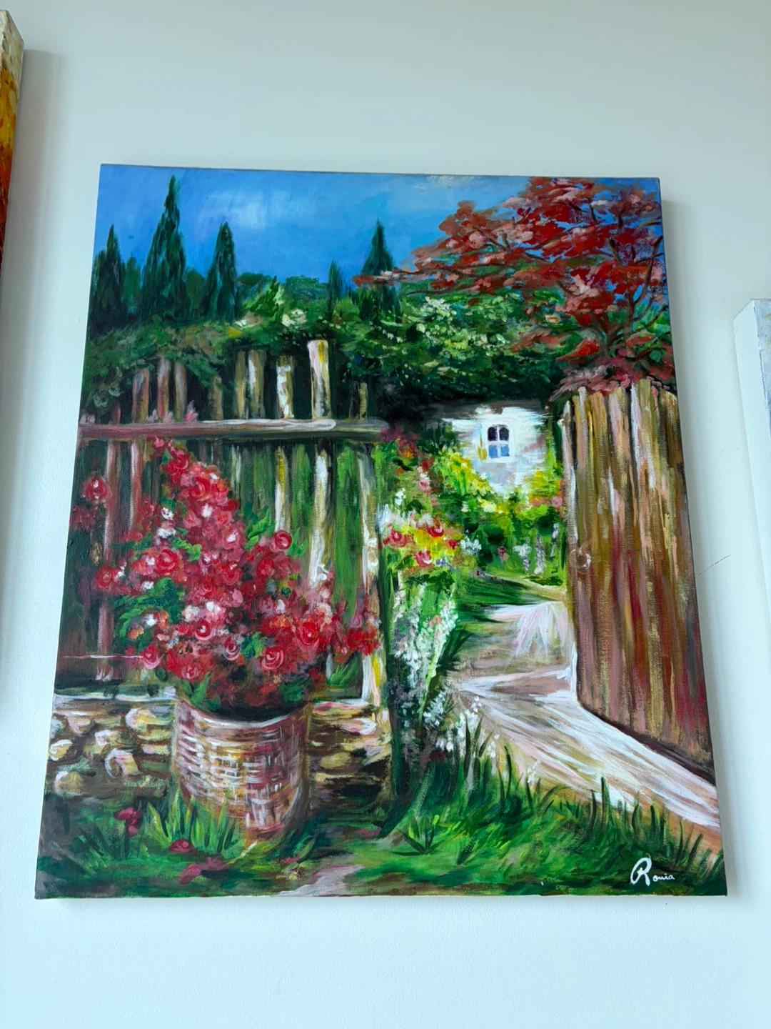 Original acrylic Painting - Garden Gate Scene (hand painted)