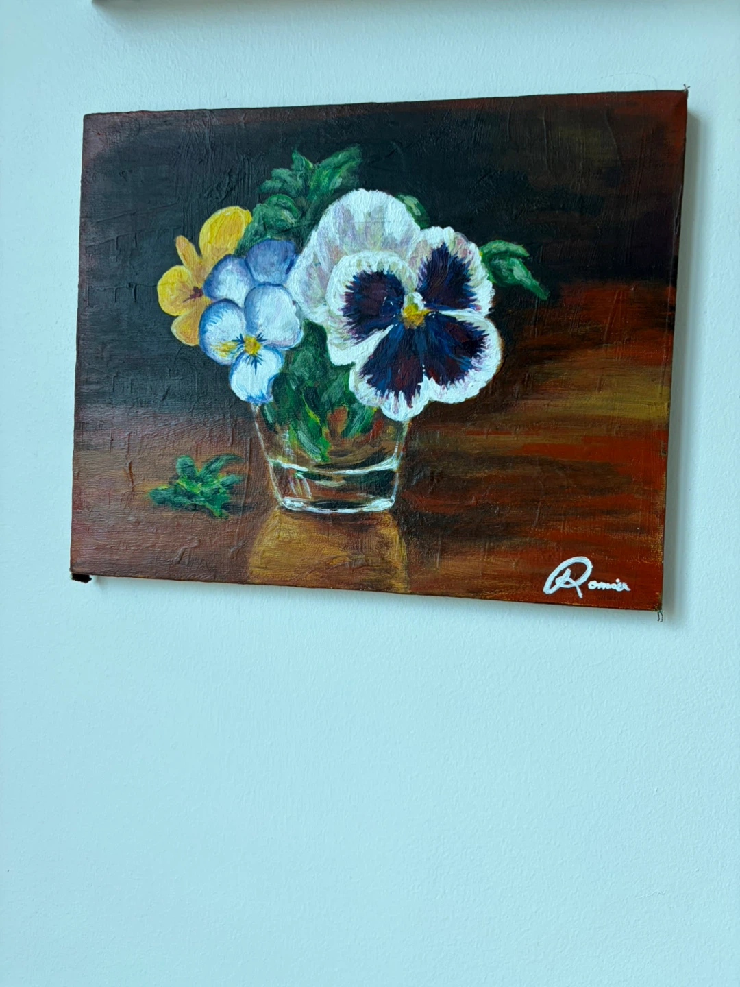 Acrylic Original Painting of Pansies in a Glass Vase