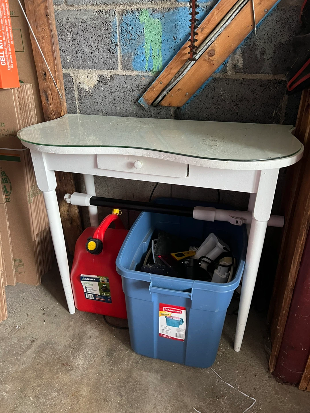 Vintage White Console Table with Glass Top