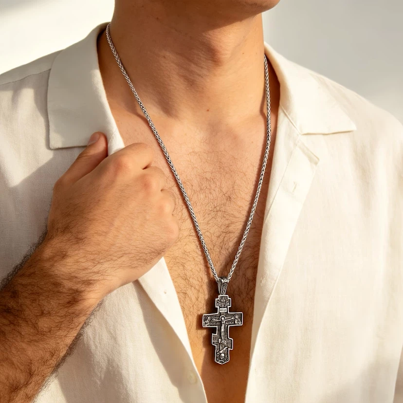 Sterling Silver Orthodox Cross Necklace