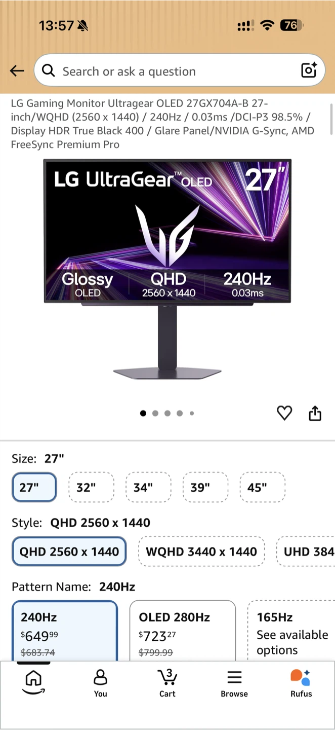 LG UltraGear OLED 27" QHD 240Hz Gaming Monitor - photo 2