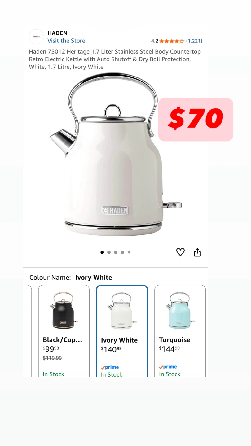 Haden Heritage Electric Kettle - 1.7 Litre Ivory White