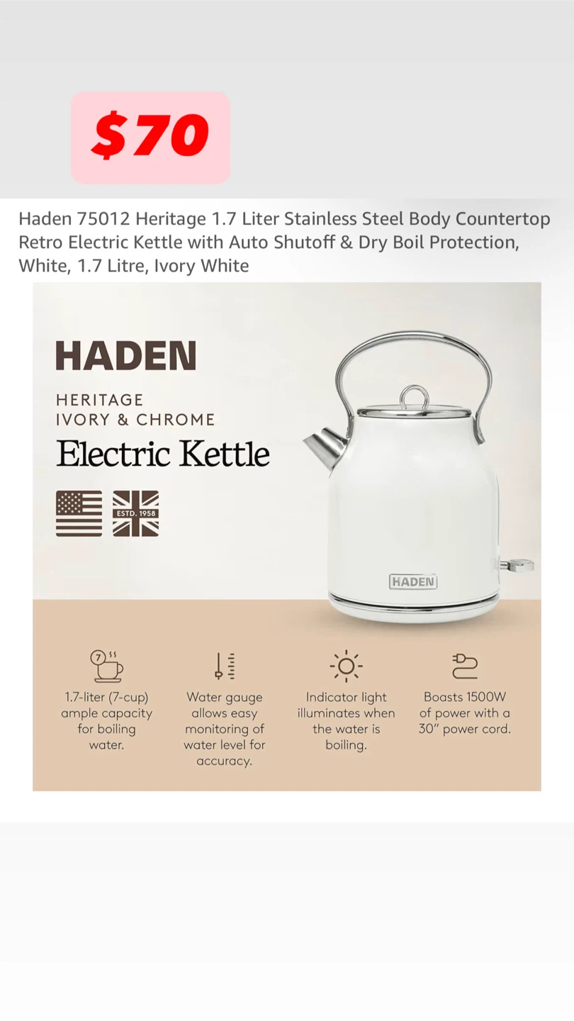 Haden Heritage Electric Kettle - 1.7 Litre Ivory White - photo 2
