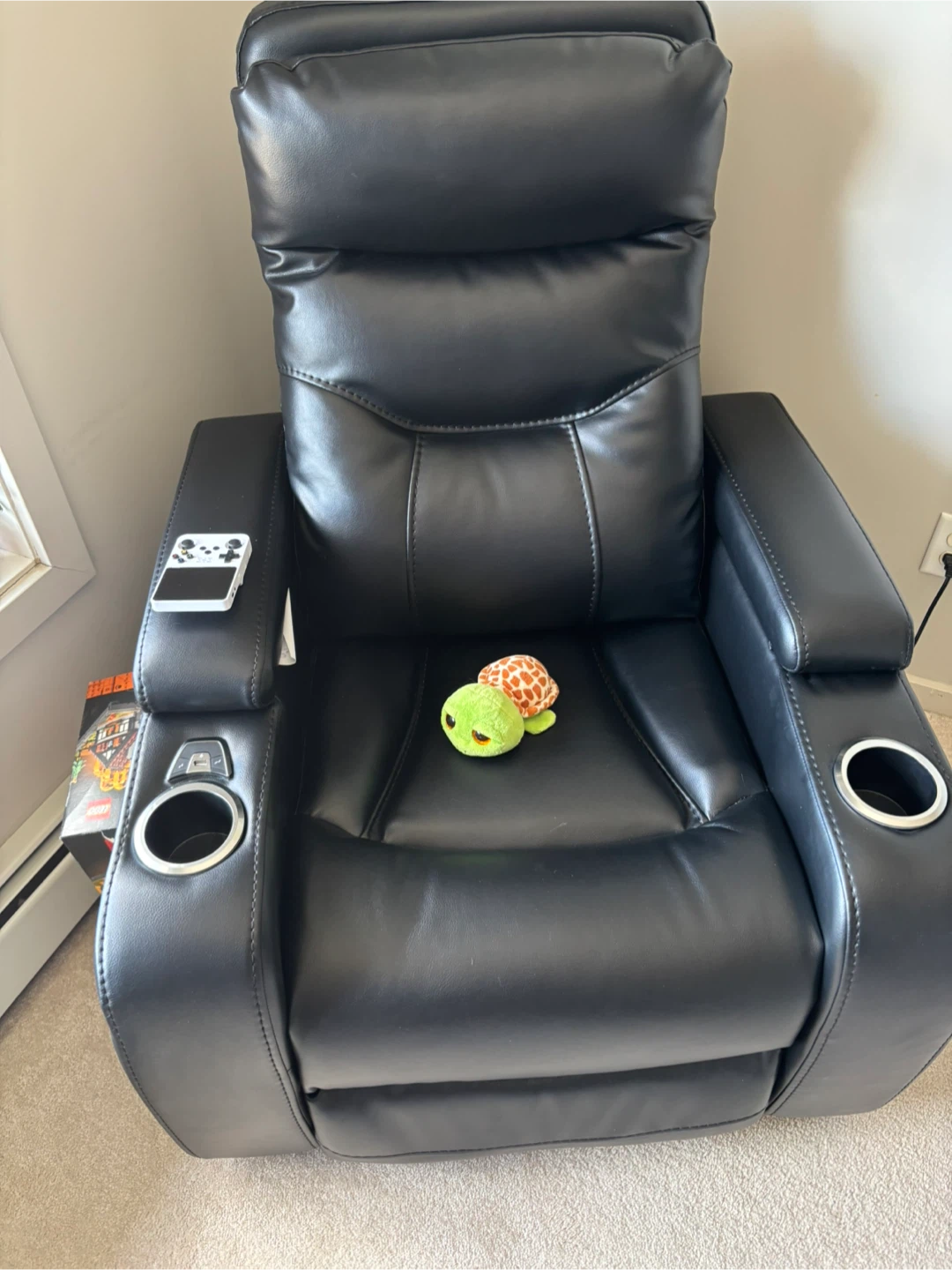 Black Leather Recliner with Cup Holders