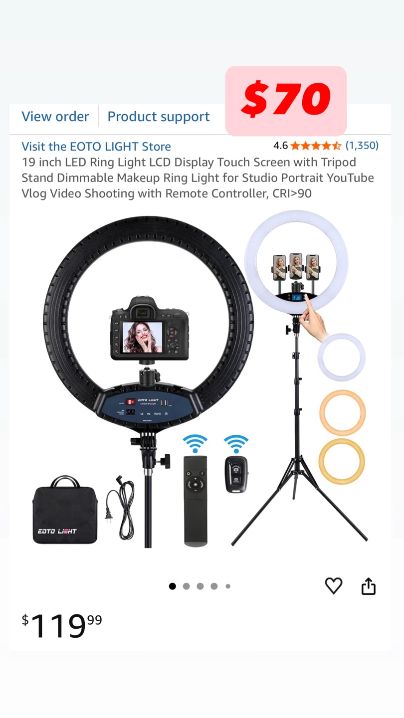 EOTO LIGHT 19 inch LED Ring Light with Tripod and Remote