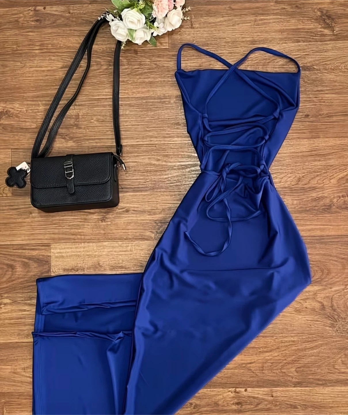 Brand new Navy Blue Maxi Dress with Lace-Up Back - photo 3