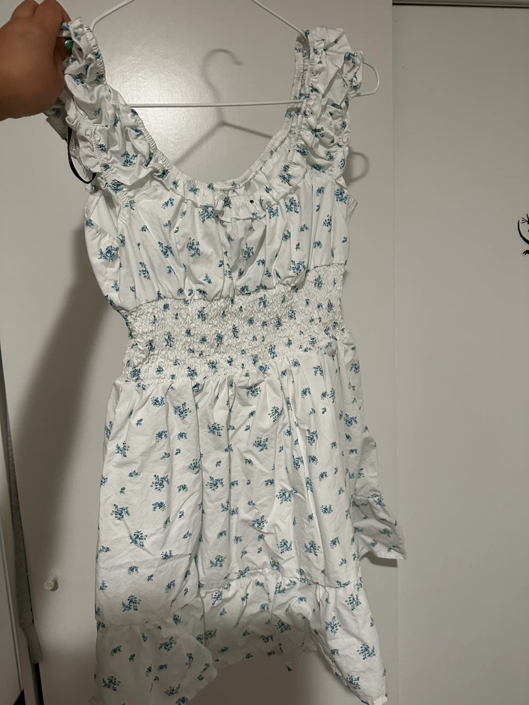 White Smocked Dress with Blue Floral Print - photo 2