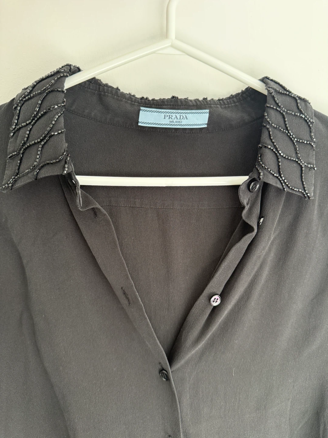 Prada Black Beaded Collar Button-Up Shirt silk - photo 2