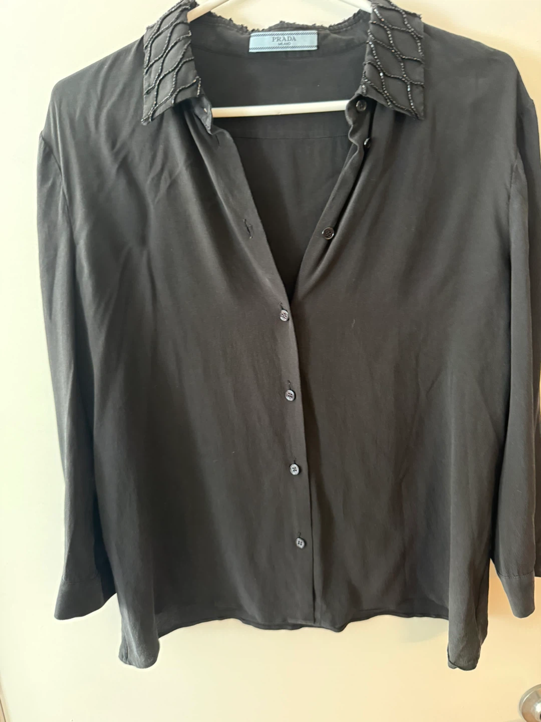 Prada Black Beaded Collar Button-Up Shirt silk - photo 4